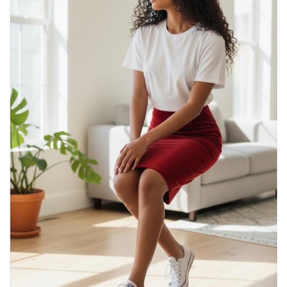 Leather Suede Red Mini Skirt SZ 4  International Rinzi Collection Vintage 1980's - Picture 5 of 10